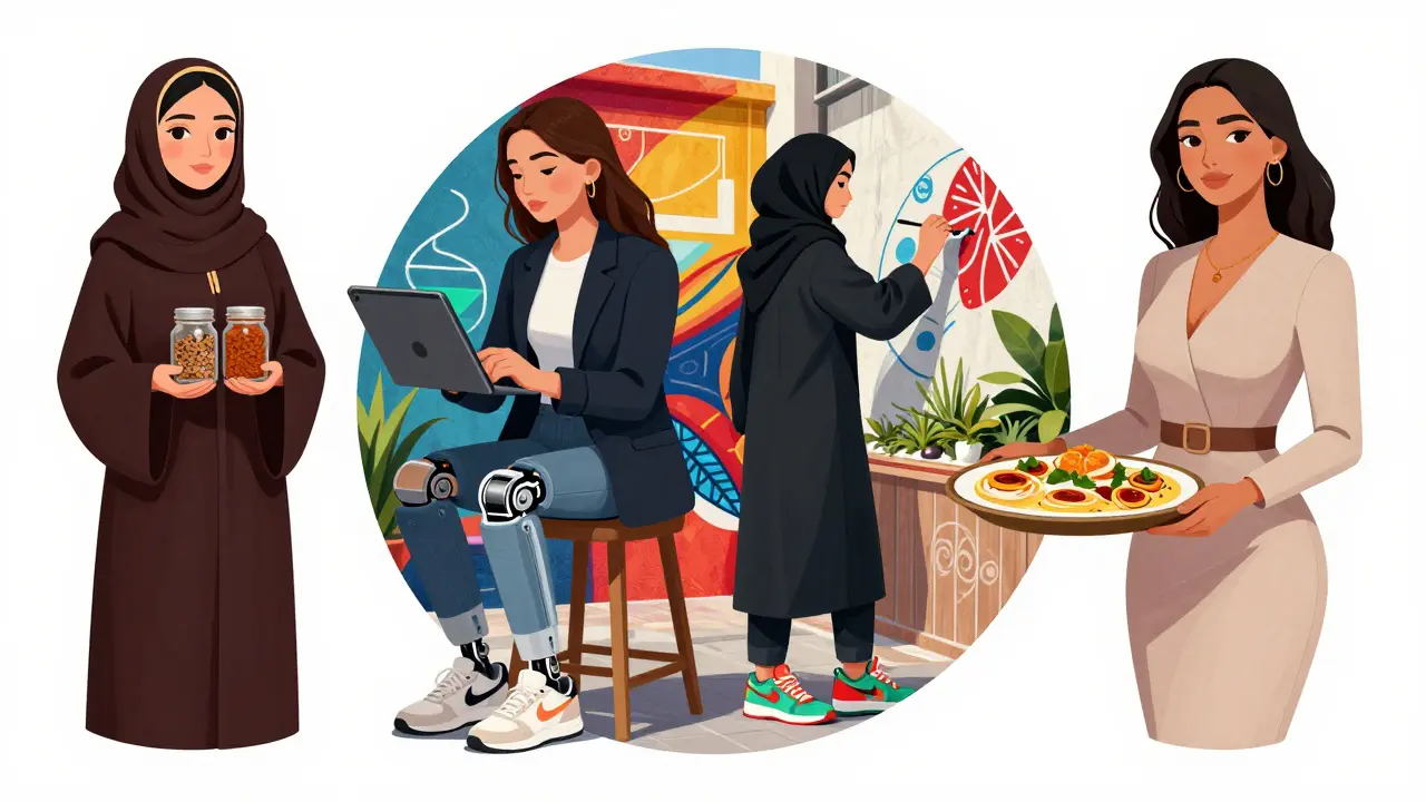 Four overlapping portraits of Dubai women representing tradition, innovation, art, and global fusion.