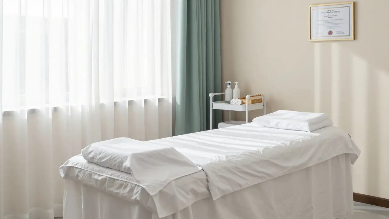 Pristine empty treatment room with fresh linens